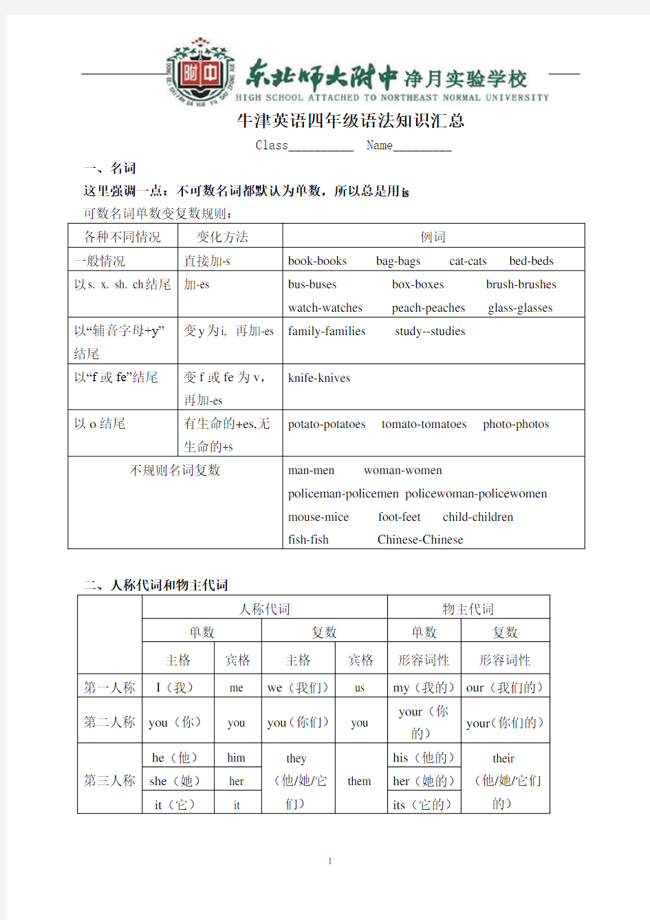 牛津小学四年级英语语法知识汇总