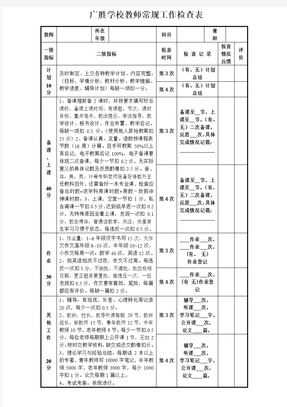 教师常规检查表