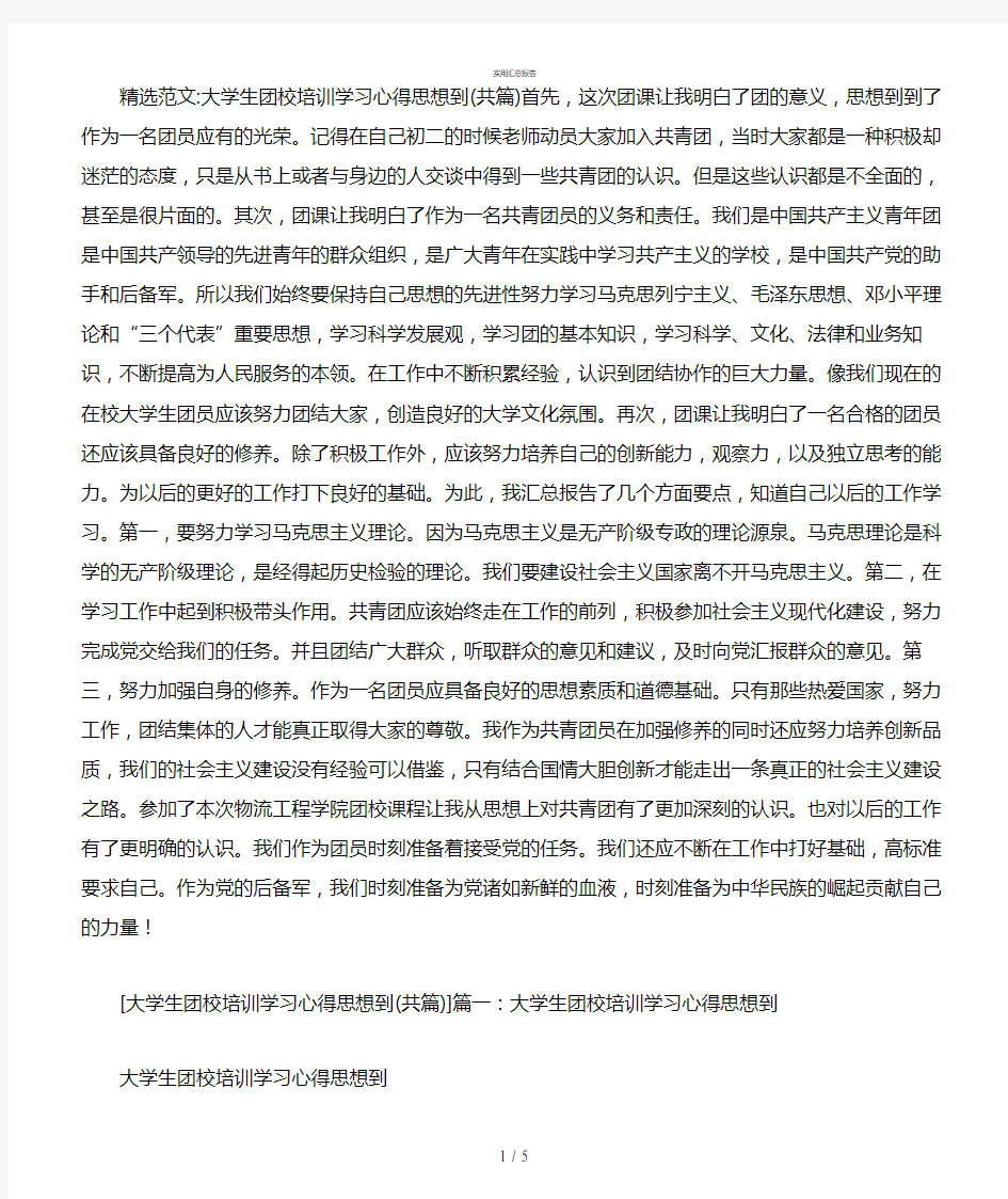 大学生团校培训学习学习总结(实用)