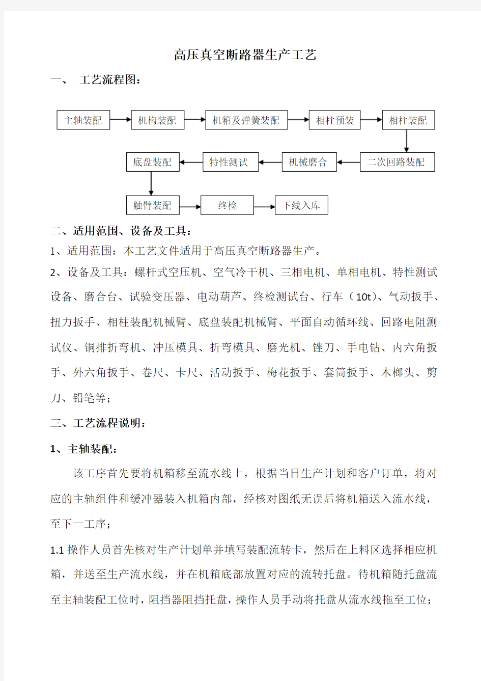 1高压真空断路器生产工艺