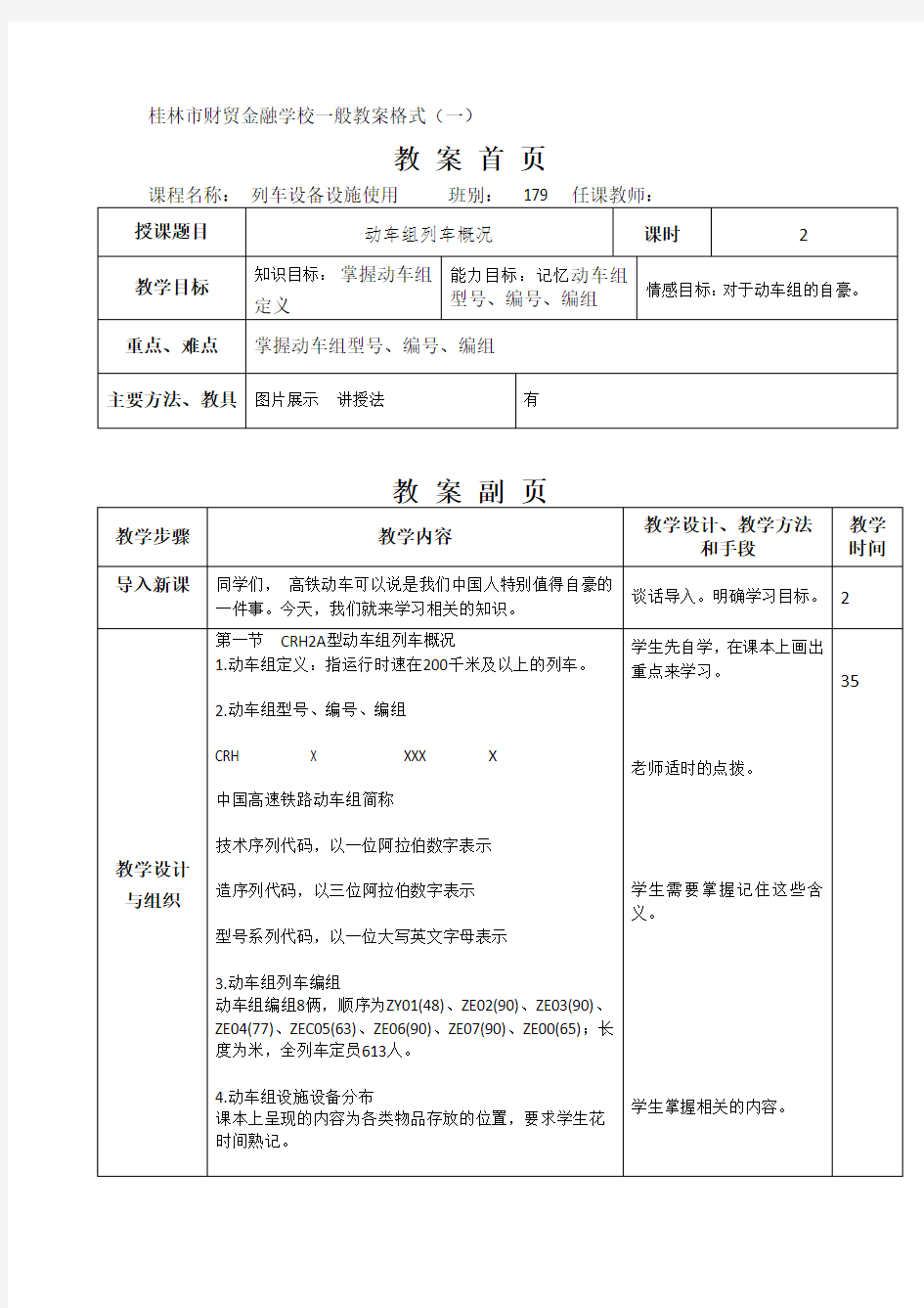 CRH2a型动车组列车概况