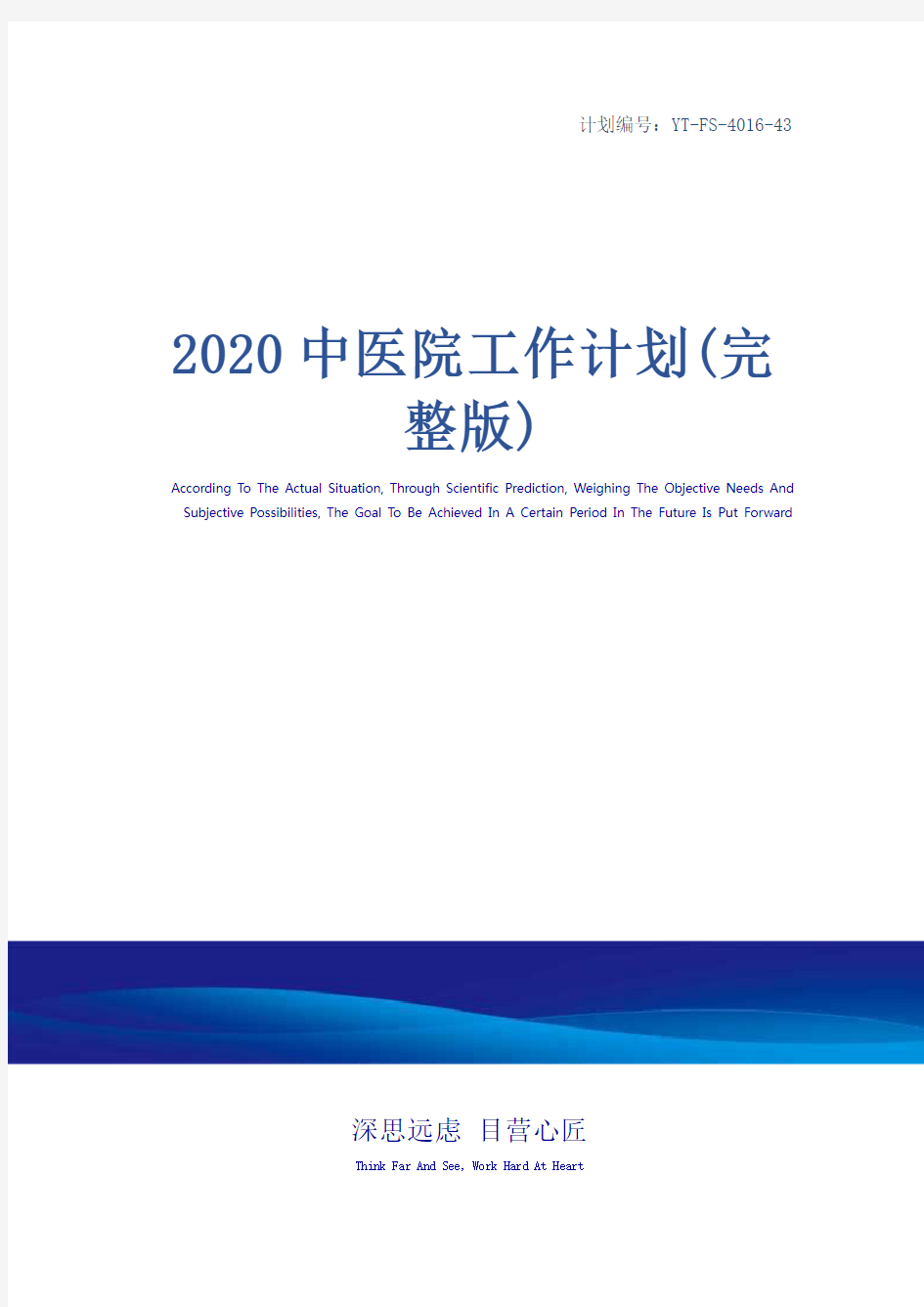 2020中医院工作计划(完整版)
