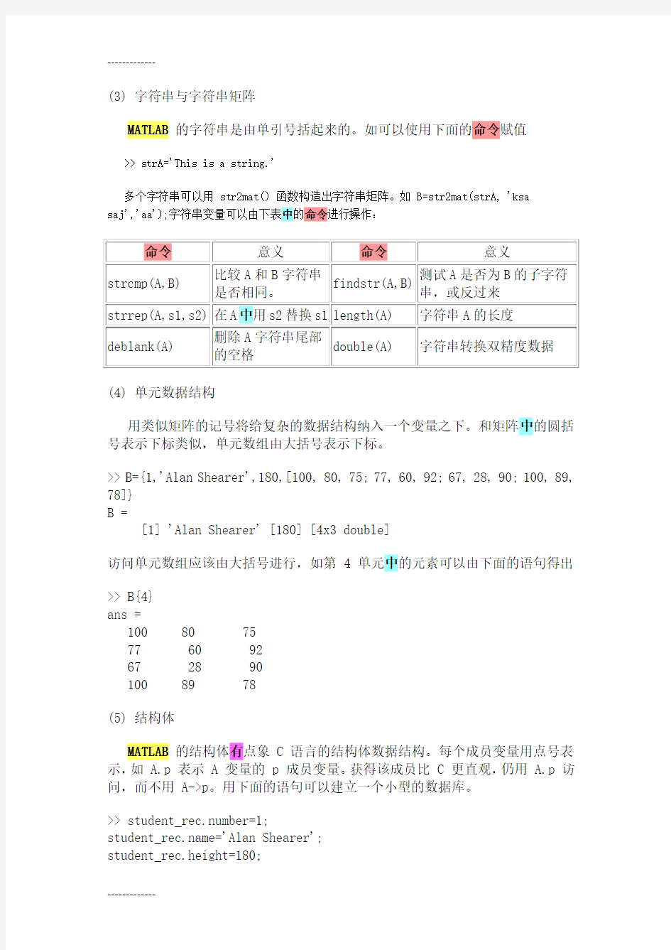 (整理)Matlab基本用法小结