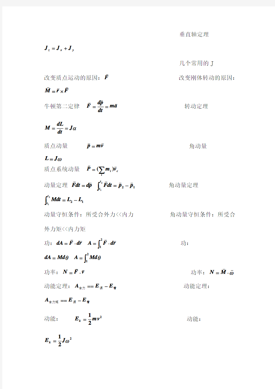 大学物理力学电磁学公式总结